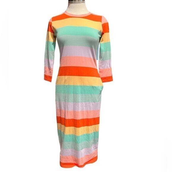 Panda Grove Rainbow Striped Mid Lenght Dress Size S NWT - Picture 1 of 5
